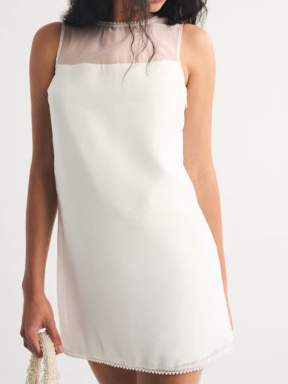 Abercrombie & Fitch Pearl White Sheer-Yoke Mini Dress